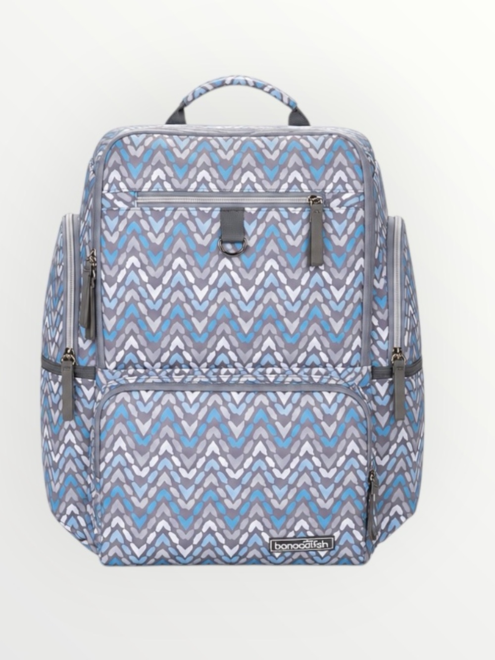 Bananafish Dakota Diaper Bag Backpack Blue Gray Chevron Changing Pad